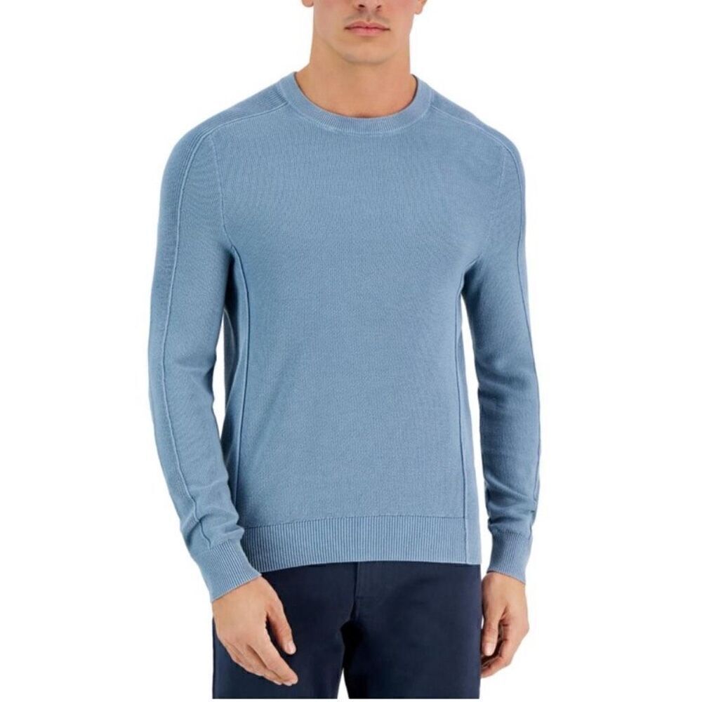 Michael Kors Men's Garment Dyed Crewneck Sweater Chambray Blue